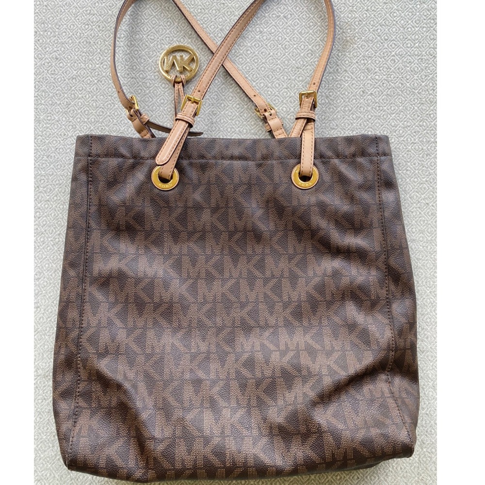 Michael Kors Tote Women Large Brown Signature Logo Fulton Shoulder Bag Monogram - Picture 7 of 11